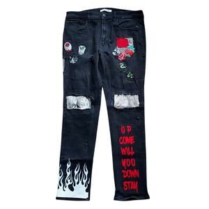 PacSun Slim Embellished Graphic Crust Punk Men's Pants Slim Fit Black Size 34X32